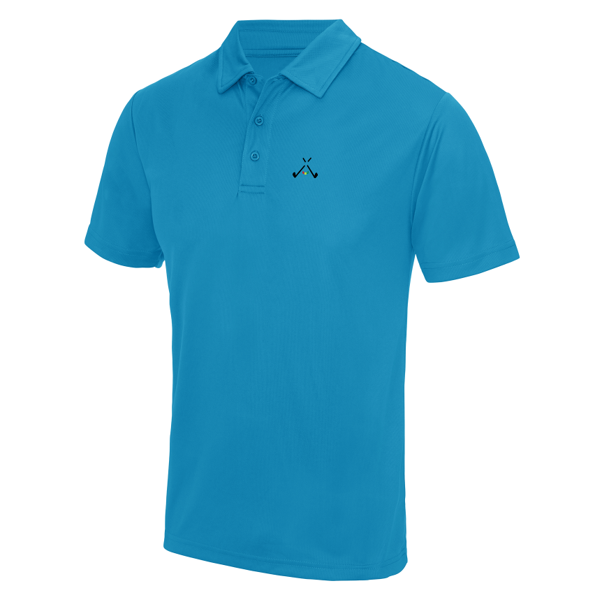 golf god clothing crossed clubs sapphire blue  neoteric polo shirt