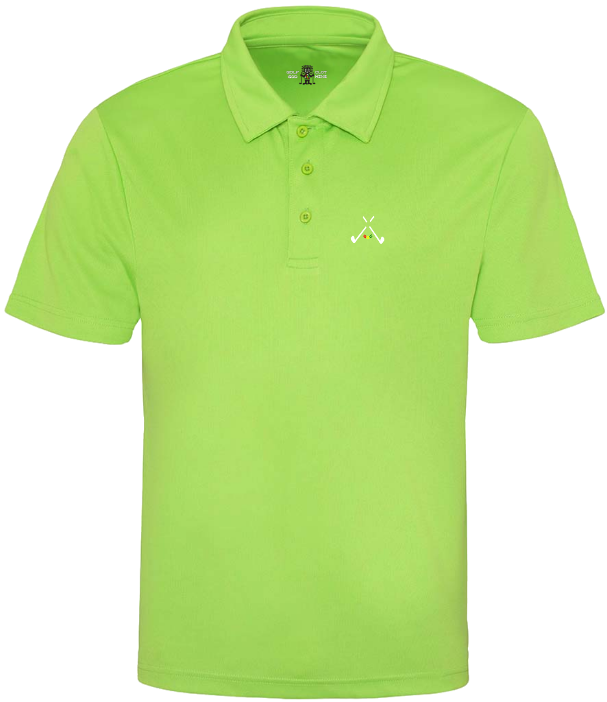 golf god clothing crossed clubs electric green neoteric polo shirt