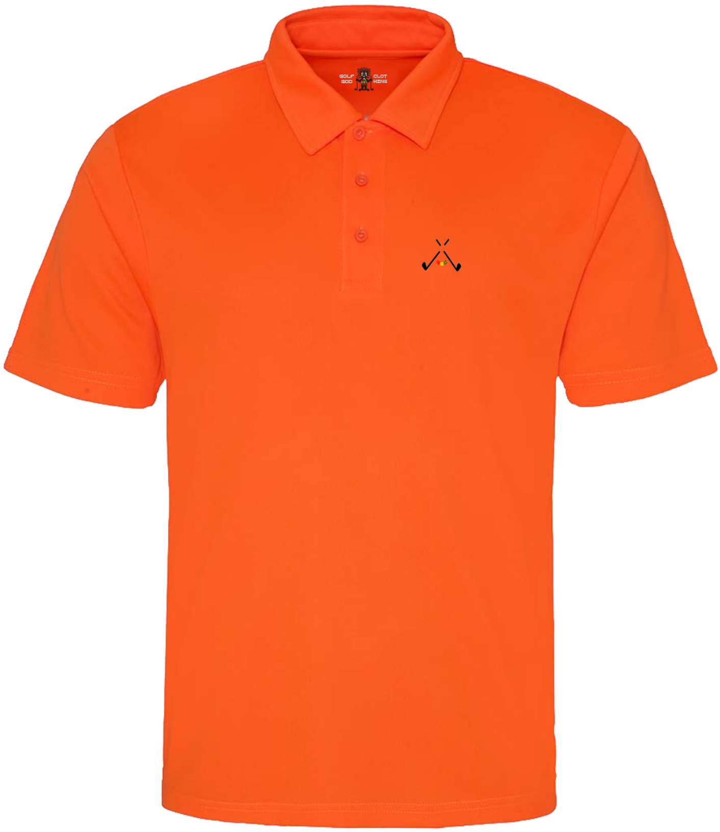 golf god clothing crossed clubs electric orange neoteric polo shirt 