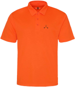 Load image into Gallery viewer, golf god clothing crossed clubs electric orange neoteric polo shirt 
