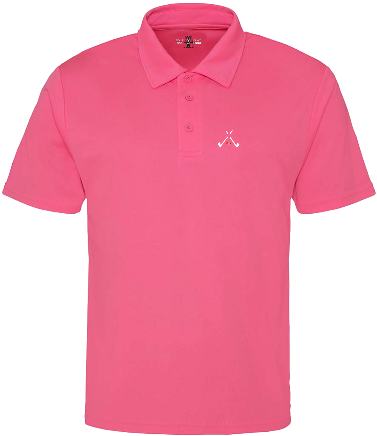 golf god clothing crossed clubs electric pink neoteric polo shirt