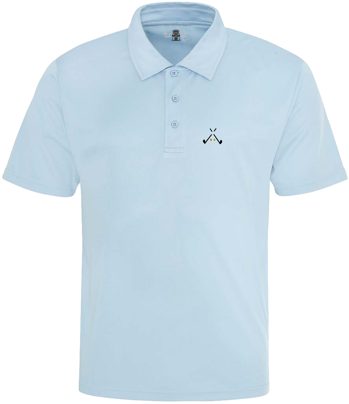 golf god clothing crossed clubs sky blue neoteric polo shirt
