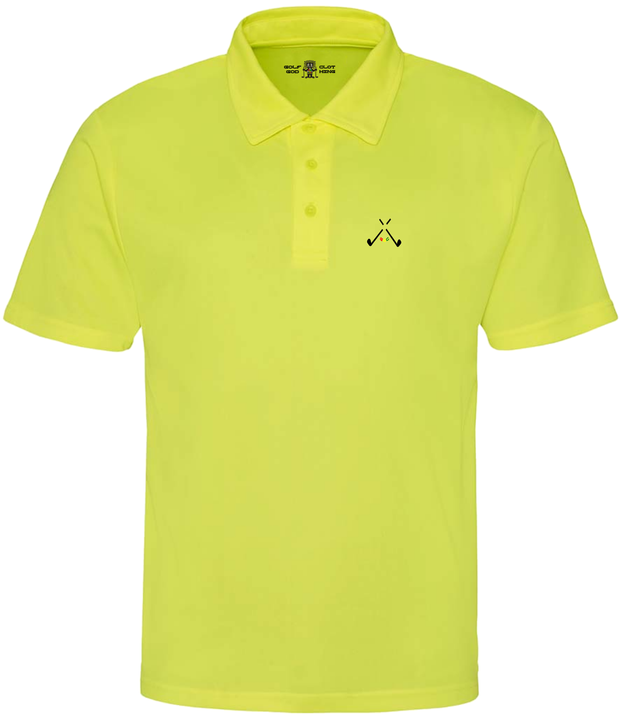 golf god clothing crossed clubs electric yellow  neoteric polo shirt